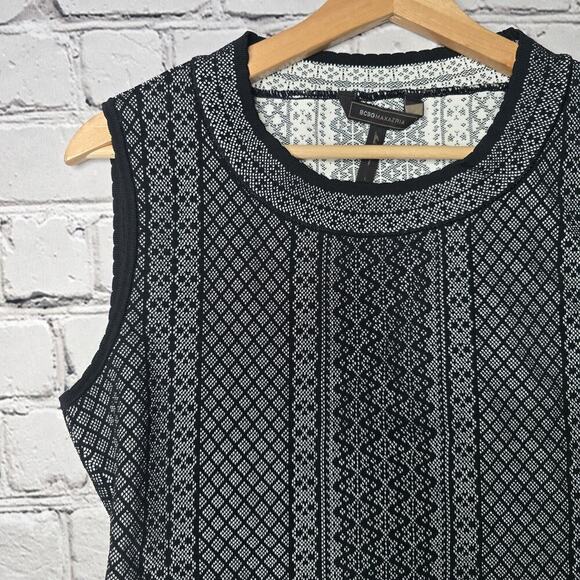 BCBG MaxAzria Jaylenne Peplum Top Round Neck Sleeveless Geometric Print Size L - Picture 5 of 13